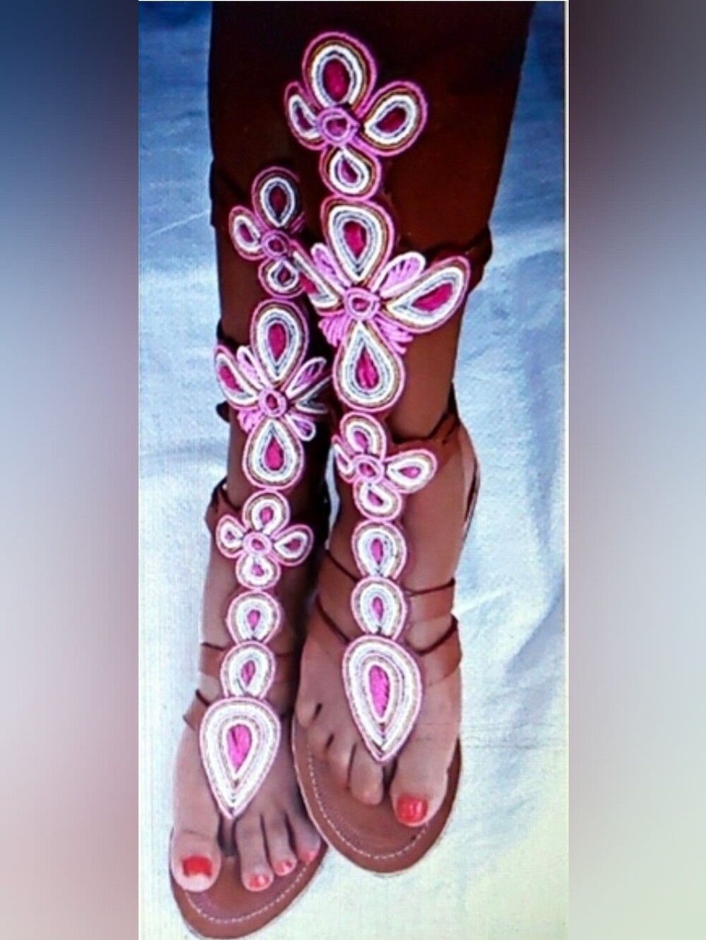 SALE!!!  Pink/raspberry/white African-handmade sandals